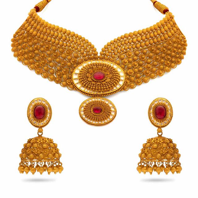 Buy Royalty Gold Necklace Jhumka Set at Best Price Tanishq US
