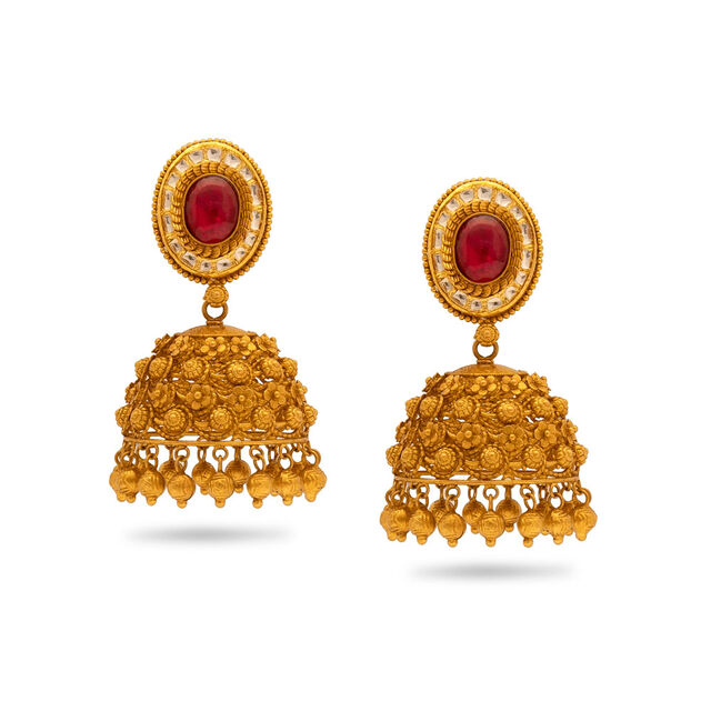 Royalty Gold Necklace & Jhumka Set,,hi-res