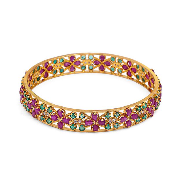 Ruby Bloom Delight Gold Bangle,,hi-res 
