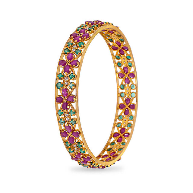Ruby Bloom Delight Gold Bangle,,hi-res 2