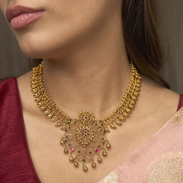 Tanishq 22KT Synthetic Stone Necklace for Women 2
