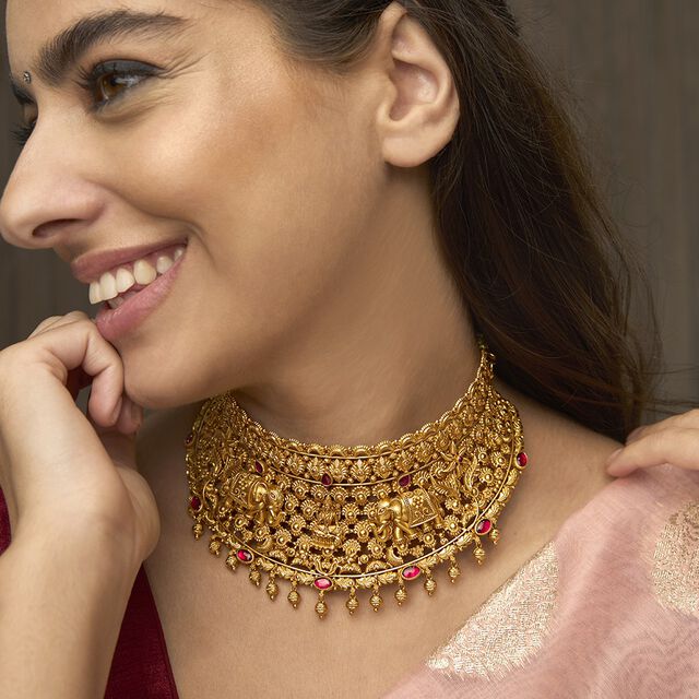Tanishq 22KT Synthetic Stone Necklace for Women 2