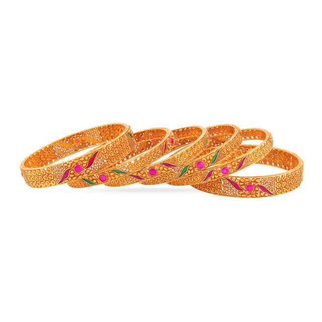 22 Karat Gold Bangles with Pink Gemstones