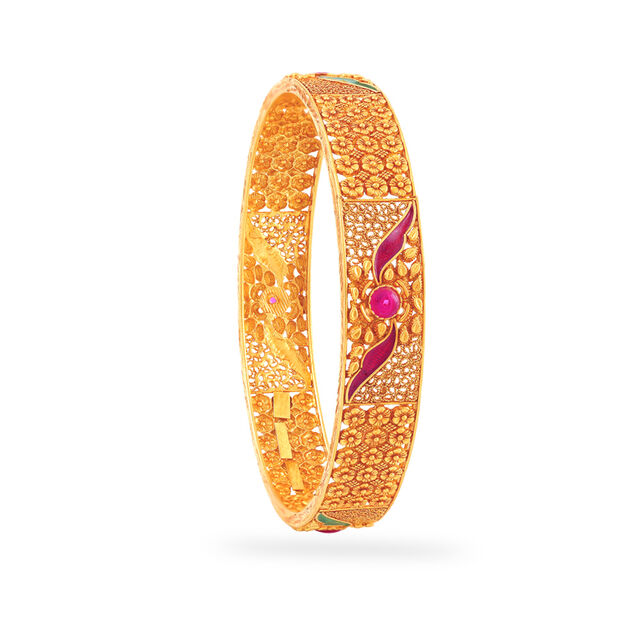 22 Karat Gold Bangles with Pink Gemstones