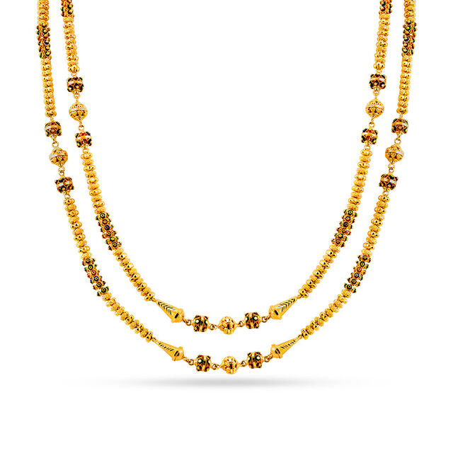 Yellow Gold Beaded Two-Tier Necklace 