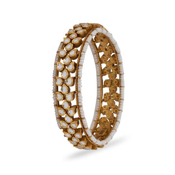 Graceful Pear-Cut Kundan Gold Bangle