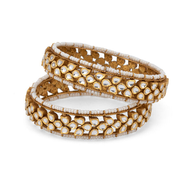 Graceful Pear-Cut Kundan Gold Bangle 2