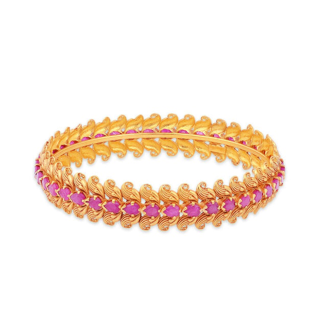 Traditional Red Gemstone Gold Bangles 