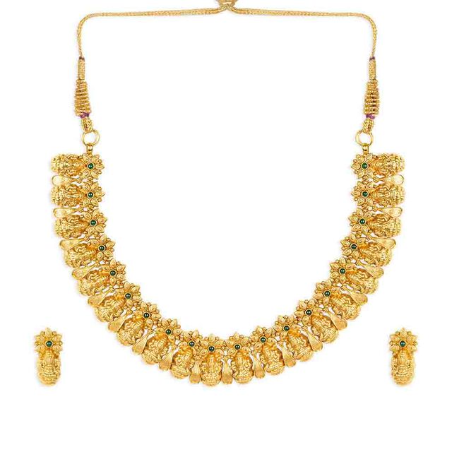 Tanishq 22KT Synthetic Stones Neckwear with Earrings for Women 