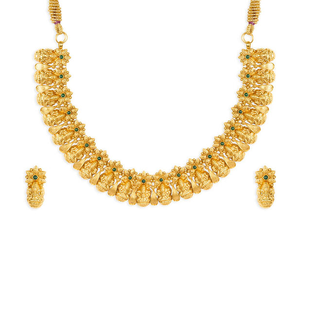 Tanishq 22KT Synthetic Stones Neckwear with Earrings for Women 3