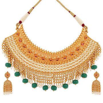 Tanishq 22KT Synthetic Stones Neckwear with Earrings for Women