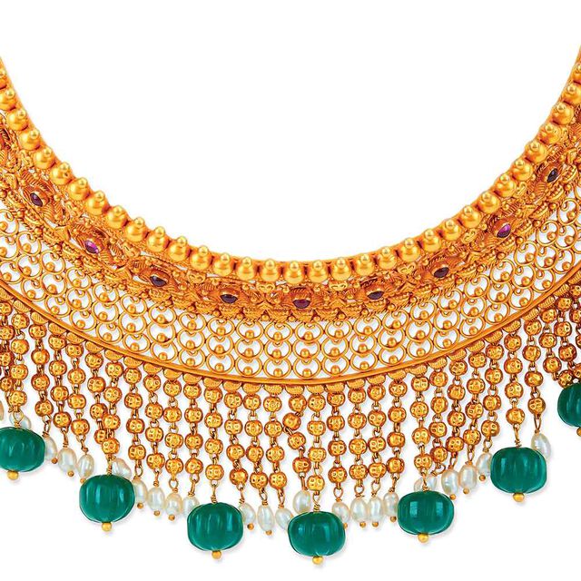 Tanishq 22KT Synthetic Stones Neckwear with Earrings for Women 2