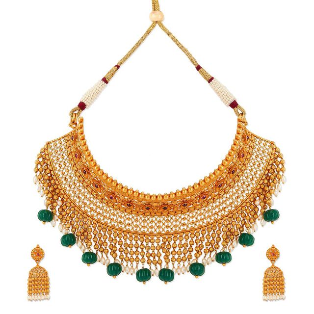 Tanishq 22KT Synthetic Stones Neckwear with Earrings for Women 6