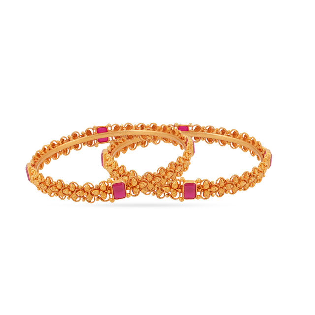 22 Karat Gold Bangles with Pink Gemstones