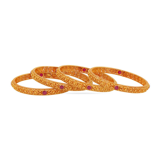 22 Karat Gold Bangles with Pink Gemstones