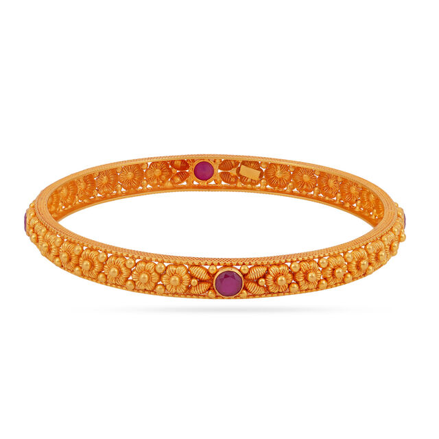 22 Karat Gold Bangles with Pink Gemstones