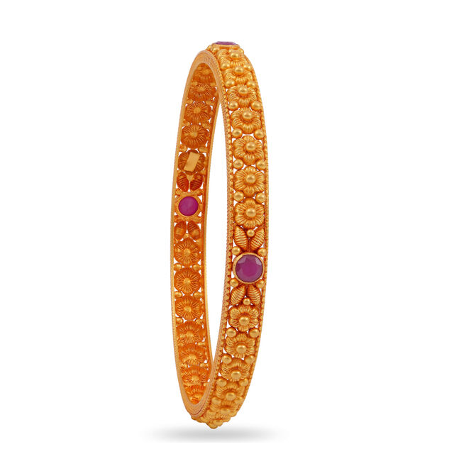 22 Karat Gold Bangles with Pink Gemstones