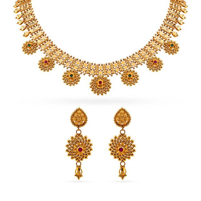 Tanishq 22 Karat Gold Necklace Set for Women
