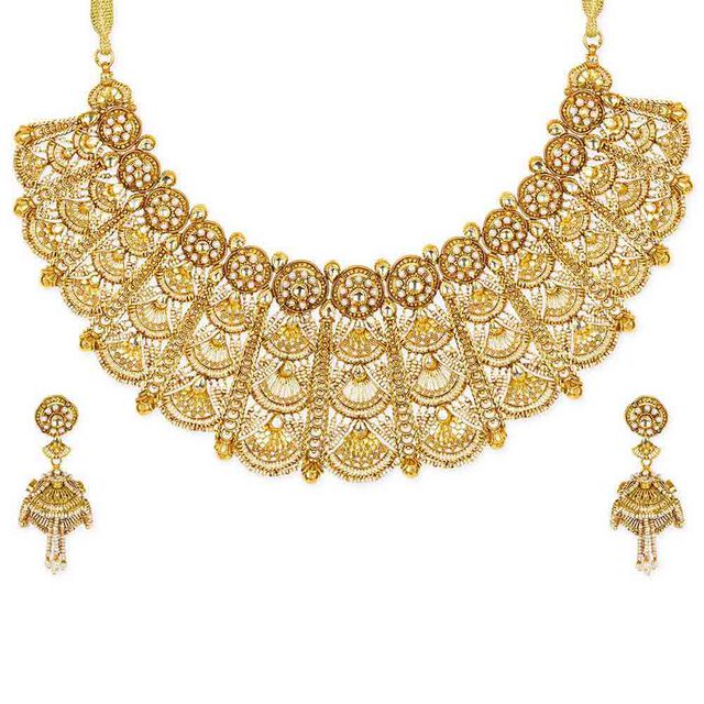 Tanishq 22KT Glass Kundan Neckwear & Earring Set for Women 2