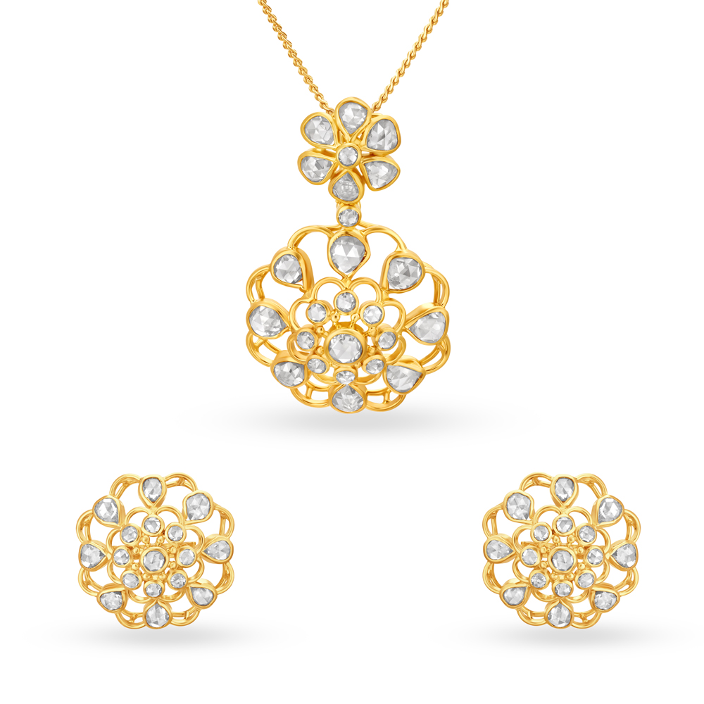 Floral Pendant Set With Earring