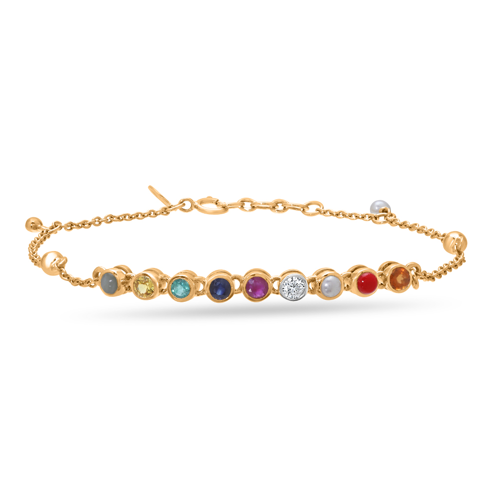 Buy 18 KT Yellow Gold 9 Gemstone Bracelet at Best Price