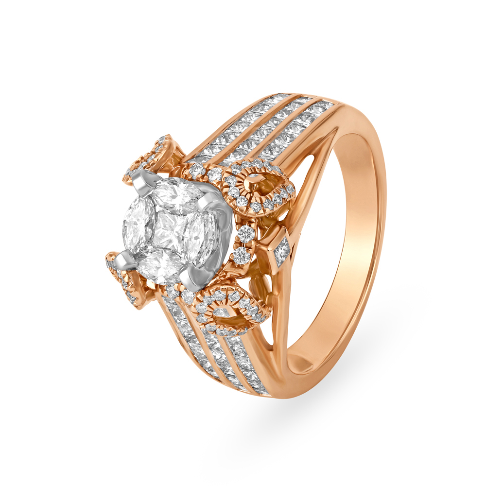 Buy Spectacular Rose Gold And Diamond Cluster Finger Ring at Best Price ...