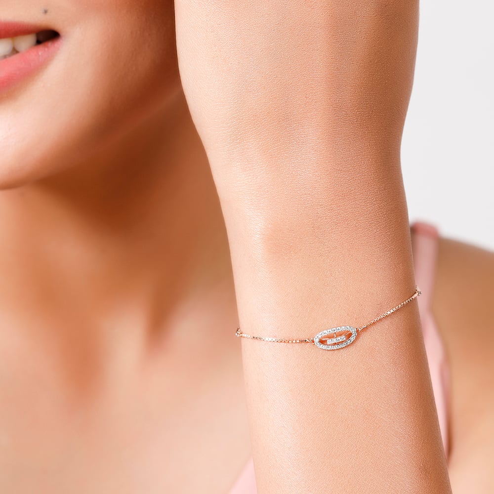 Buy 18Kt Rose Gold Unique Oval Diamond Bracelet at Best Price Tanishq UAE