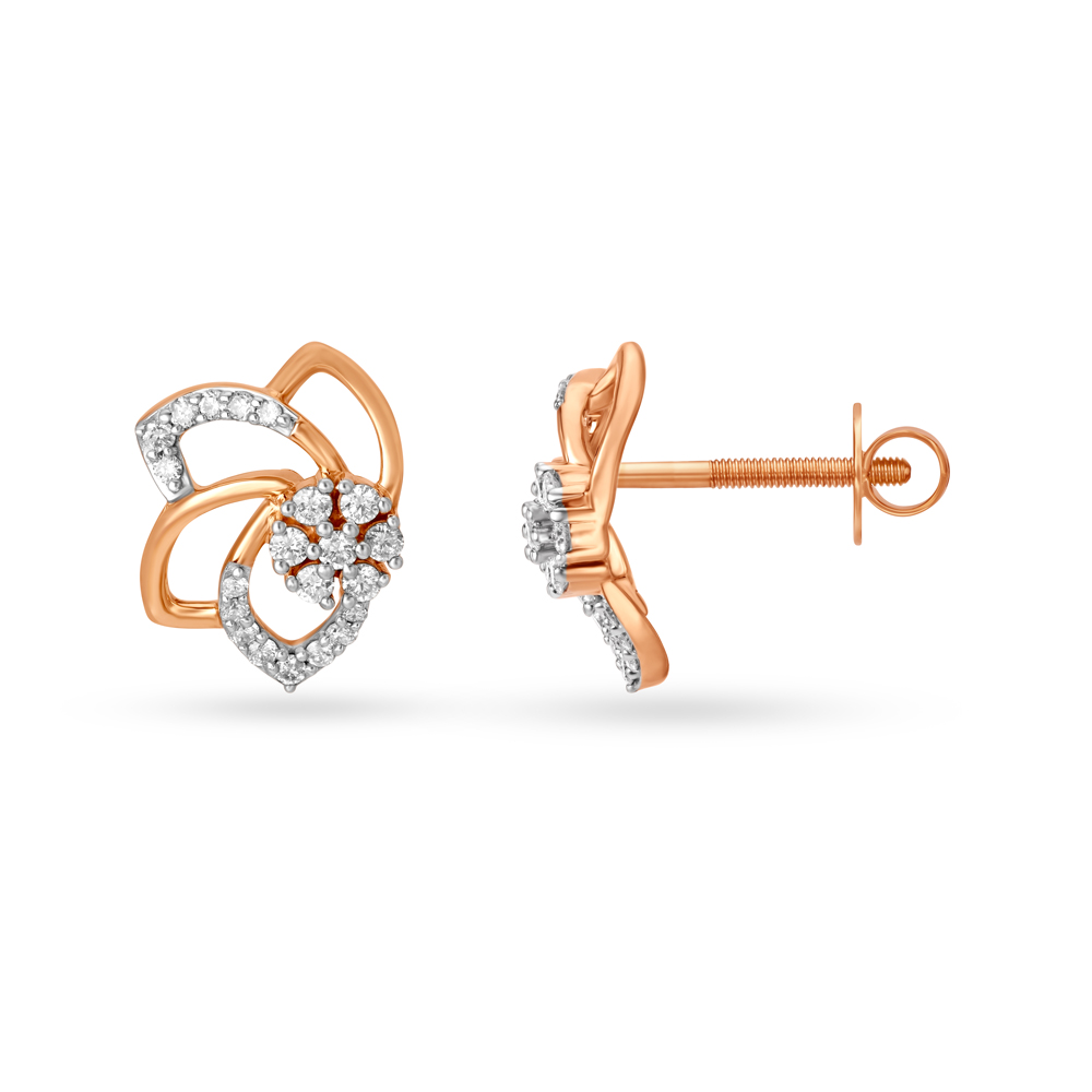 Buy Aesthetic 18KT Gold & Diamond Floral Ear Studs at Best Price