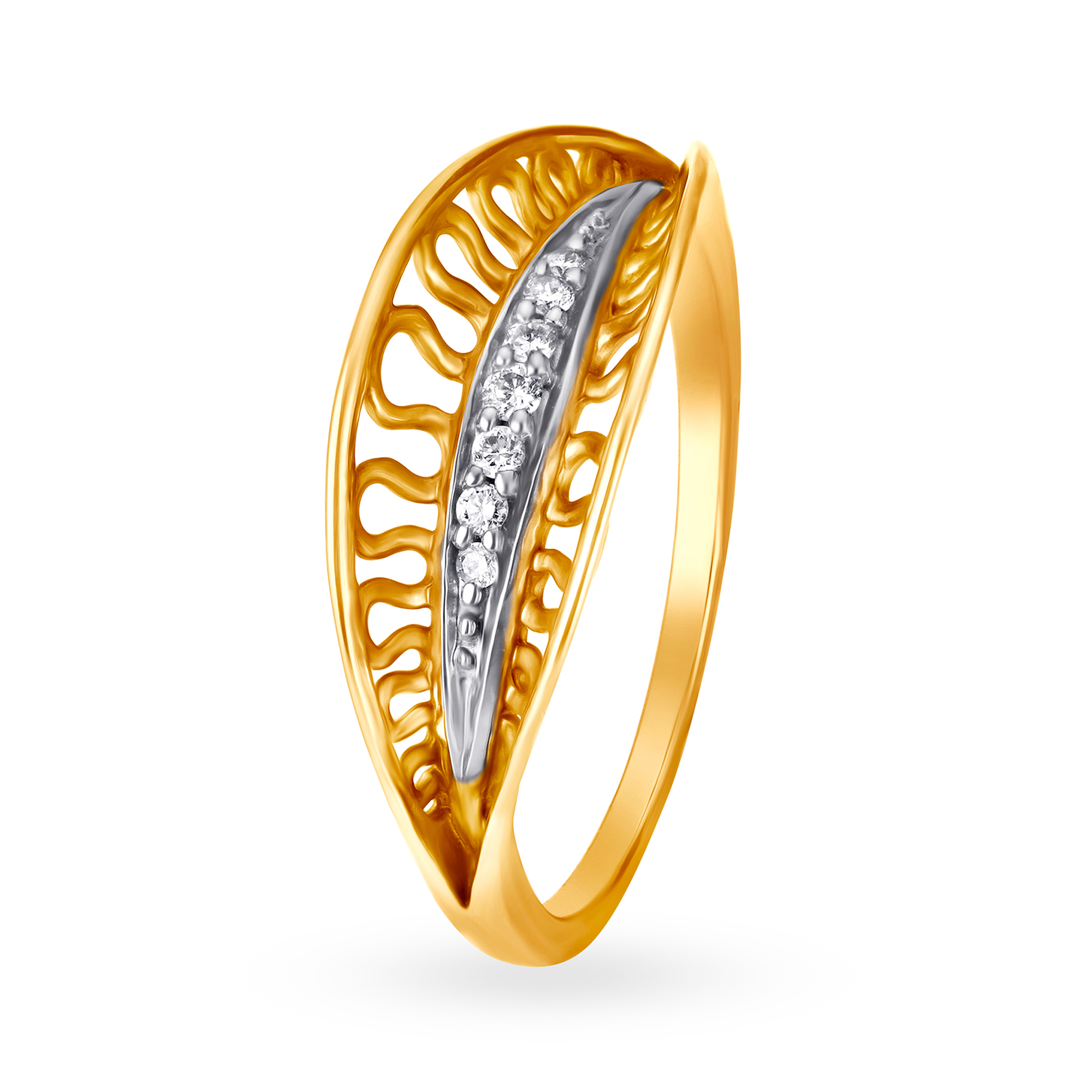 Buy Mia by Tanishq 18KT Yellow Gold Diamond Finger Ring with Curved ...