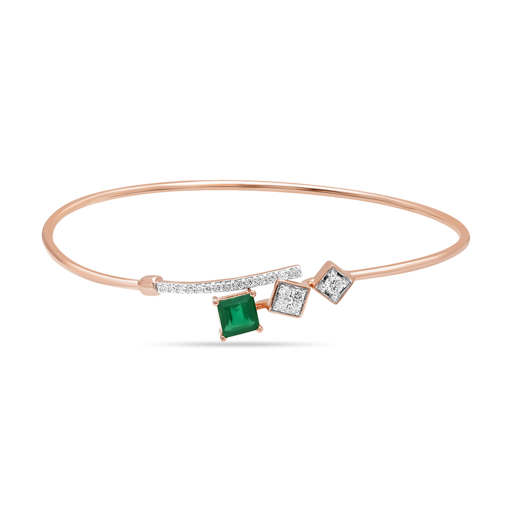 Buy 18Kt Rose Gold Glittering Green Onyx Diamond Bangle at Best Price